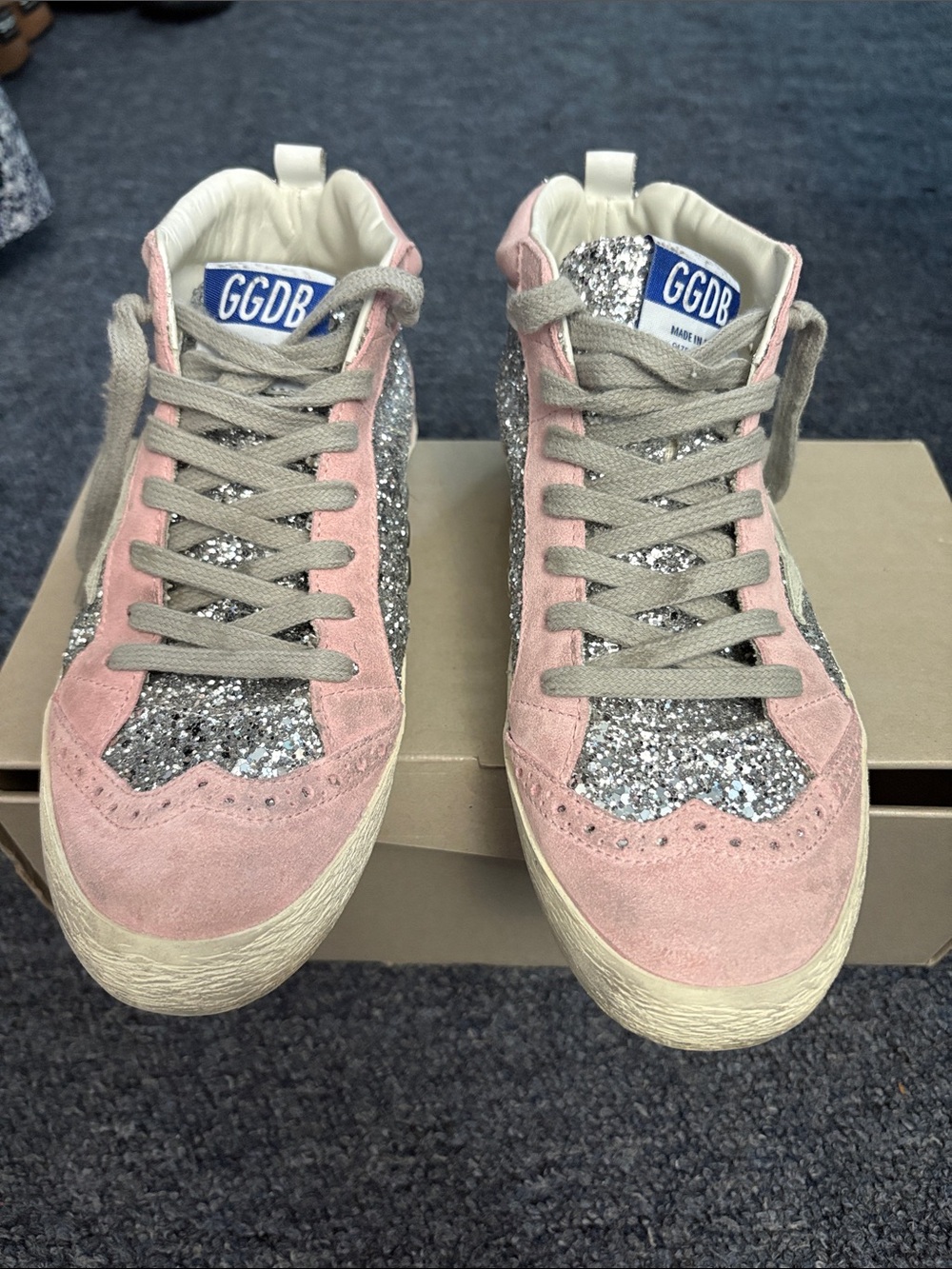Golden Goose Pink Suede & Silver Glitter High-Top sneaker